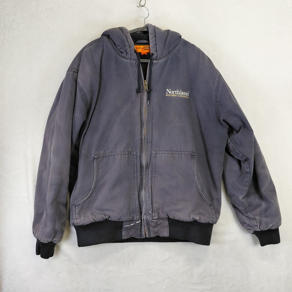 CornerStone Mens Duck Canvas Hooded Chore Jacket Gray Workwear Coat Size L